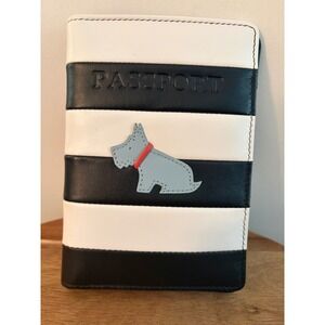 Radley London Grey Dog Black White Stripe Passport Holder ID Book NWOT